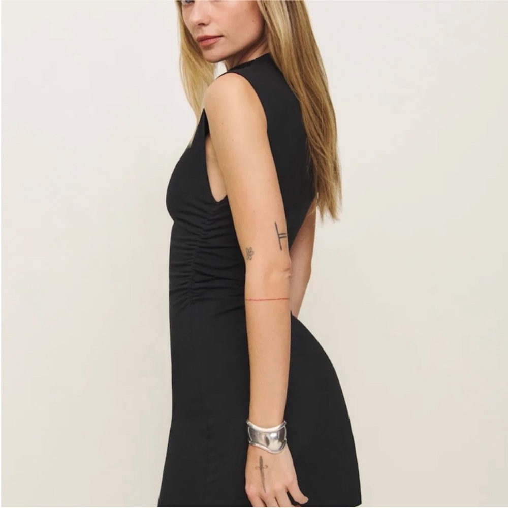 Reformation Alden Black Sleeveless Ruched Mini Dress